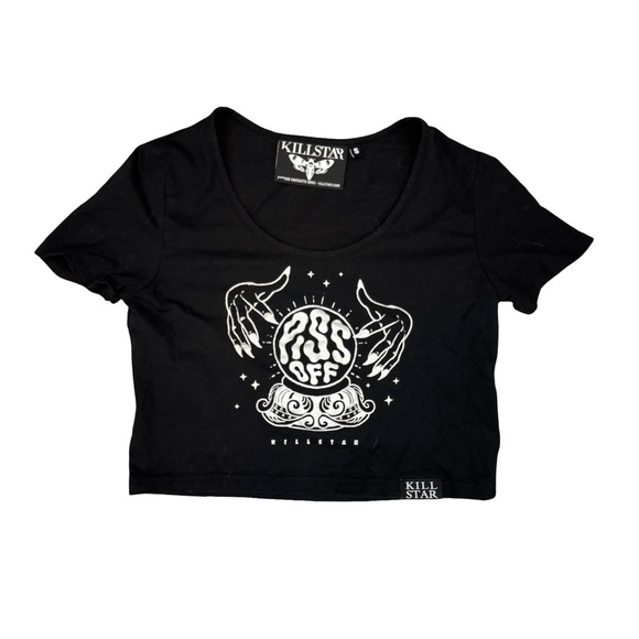 Killstar Crystal Ball “Piss Off” Crop Top Small Cropped Tee In Black & White - Picture 2 of 10